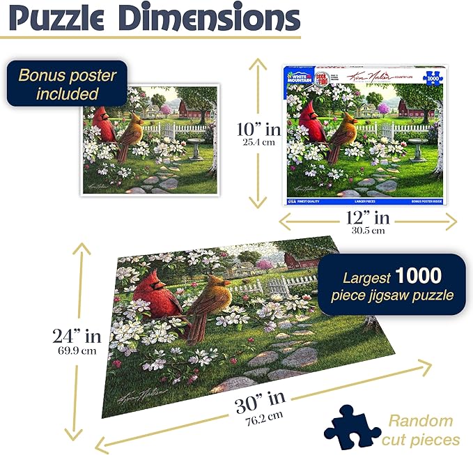 White Mountain 1000 Piece Jigsaw Puzzle Scenic Farm and Barn Puzzles with Large Pieces Gift for Adults and Family 24"x30" - Country Life