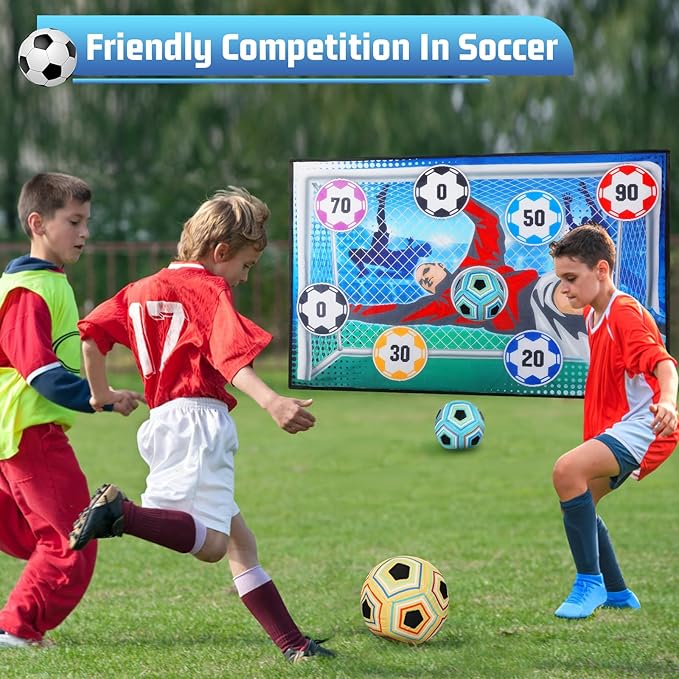 VATOS Toy Soccer Ball Game Set for Boys and Girls, Indoor Outdoor Backyard Toss Soccer Goal Game with 2 Balls, 1 Flannel Target, Soccer Toys for 3-5 6-8 8-12 Years Old Kids Birthday