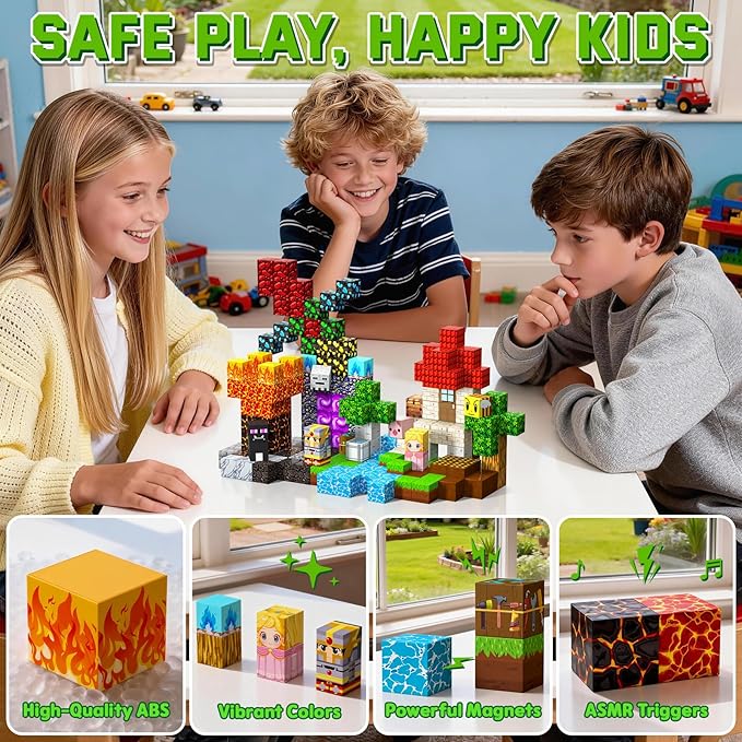 Magnetic Blocks, 208PCS Magnetic Building Blocks, Stacking Magnetic for Kids, Sensory Toy for STEM Constructions Magnetic Blocks for Boys Girls Age 3+, Holiday Birthday Gifts