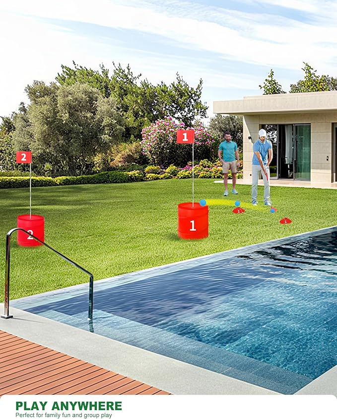Backyard Golf Game Set with 2 Pack 36” Stainless Steel Shaft for Play Golf, Balls & Flags Portable Outdoor Chipping Practice Game for Family, Yard Golf Set for Lawn, Park,Camping (9pcsHoles)