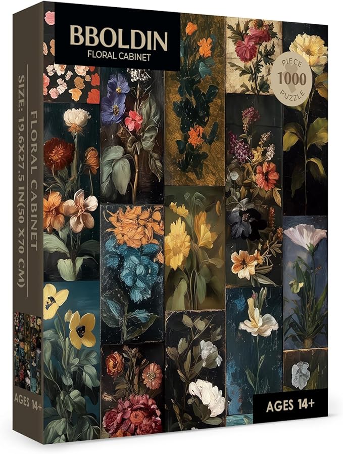 Vintage Collage Flower Puzzle 1000 Pieces for Adults, Floral Wildflower Colorful Art Jigsaw Puzzle, Beautiful Moody Aesthetic Sunflower Puzzles