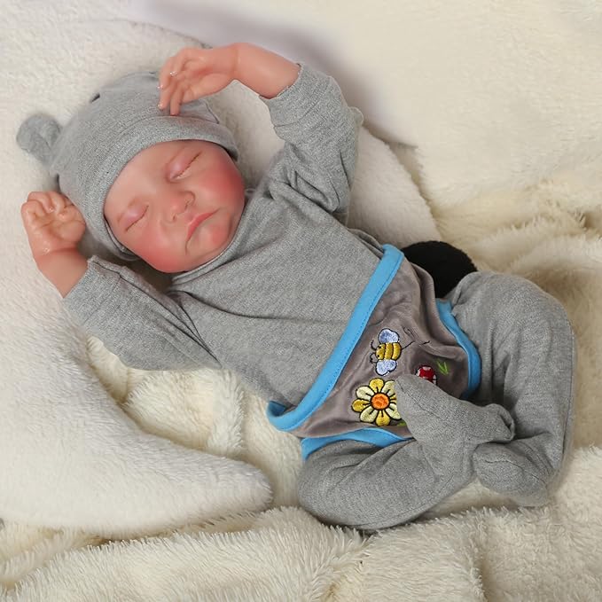 FOCKOF Realistic Reborn Baby Dolls Boy 17-Inch Realistic Baby Doll Soft Cloth Body Lifelike Babe Newborn Babe Dolls Accessories for 3+ Years Old (Blue)