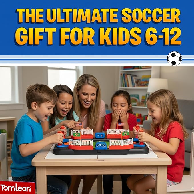 Soccer Toy for Kids - Table Top Foosball Game for 3 4 5 6 7 8-12 Year Old Kids - Interactive Soccer Gift - Mini Football Table Game with Goal Bell, Score Counter & 6 Balls - Easy Set-up Gift