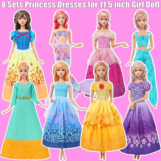8 Sets Different Princess Costume Dresses for 11.5 inch Girl Doll Clothes Accessories