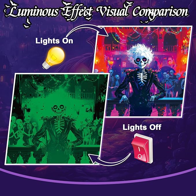 Puzzles 1000 Pieces for Adults,Horror Puzzles for Adults 2 Pack, Glow in The Dark - Skeleton Princess & Prince Jigsaw Puzzle, Spooky Night Scene Gift, 26.77x19.29 Inch