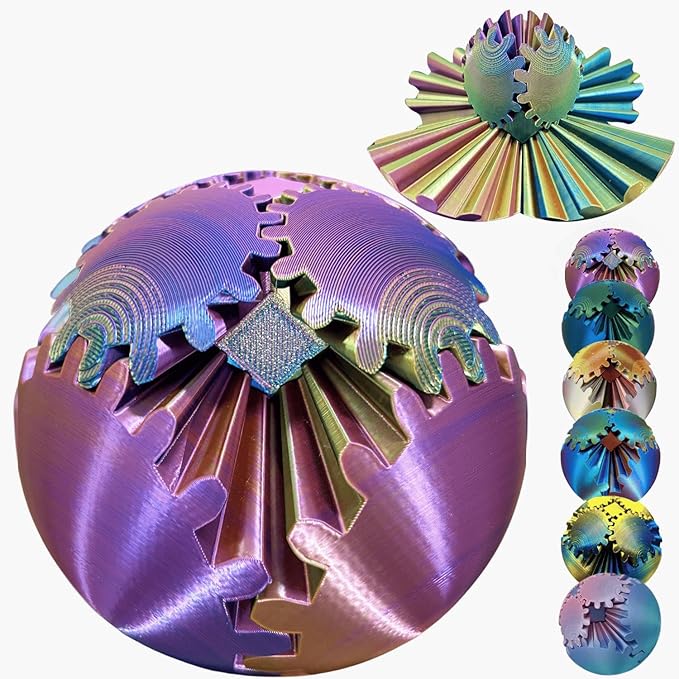 Gear Ball 3D Printed Spin Ball Cube Fidget Toys, Gear Sphere Fidget Toy, GearSphere Desk Toy Stress Fidget Balls, Fidgets Spinners for Adults & Kids Anxiety Relaxing (Laser Purple Blue, 2.3 Inch)