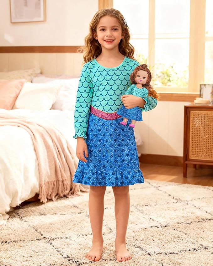 LQSZ Doll and Girl Matching Nightgown Outfit Pajamas Nightie Nightgown for Girls and Dolls Clothes