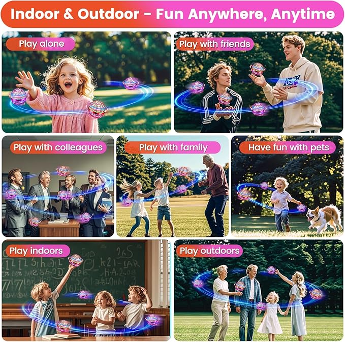 Flying Orb Ball Toy, 2026 Upgrade Hand Controlled Hover Ball with LED Lights, 360° Rotating Boomerang Globe, Cool Mini Drone, Ideal Birthday&Christmas Gift for Boys Girls-Red & Purple