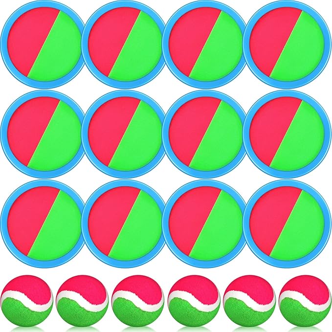 Charniol Kids Toys Toss and Catch Game Set Beach Game Outdoor Ball Sports Games Toss and Catch Ball Nylon Toys for Kids Adults(Pink, Green,Light Blue,12 Paddles 6 Balls)