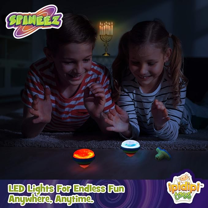 IPIDIPI TOYS Spineez Light Up Spinning Tops – 12-Pack LED Spinner Toys, Easter Basket Stuffers for Kids, Birthday Party Favors, Goodie Bag Stuffers, School Prizes for Boys & Girls – Blue