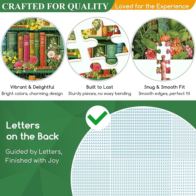 500 Piece Puzzle for Adults | Wildflowers Vintage Book Puzzle | Recycled Cardboard Flower Bookshelf Jigsaw Puzzles 500 Pieces | Challenging Fall Plant Floral Puzzles Perfect for Game Nights 20.5*15in