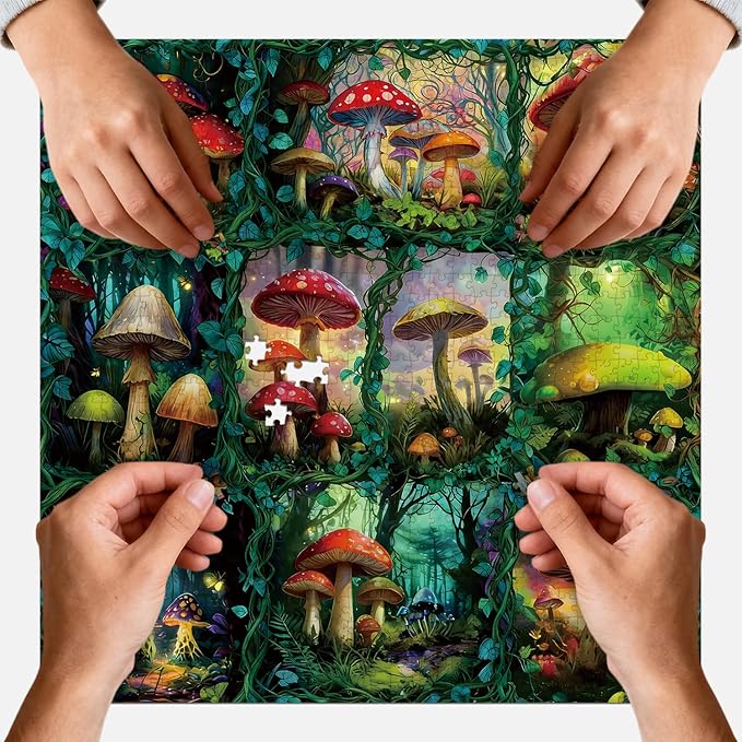 1024 Pieces Puzzles for Adults Jigsaw Puzzle with Letters on Back Mushroom Family Decoration Impossible Puzzle for Valentine Friends Parents（23.86 x 23.86 inches）