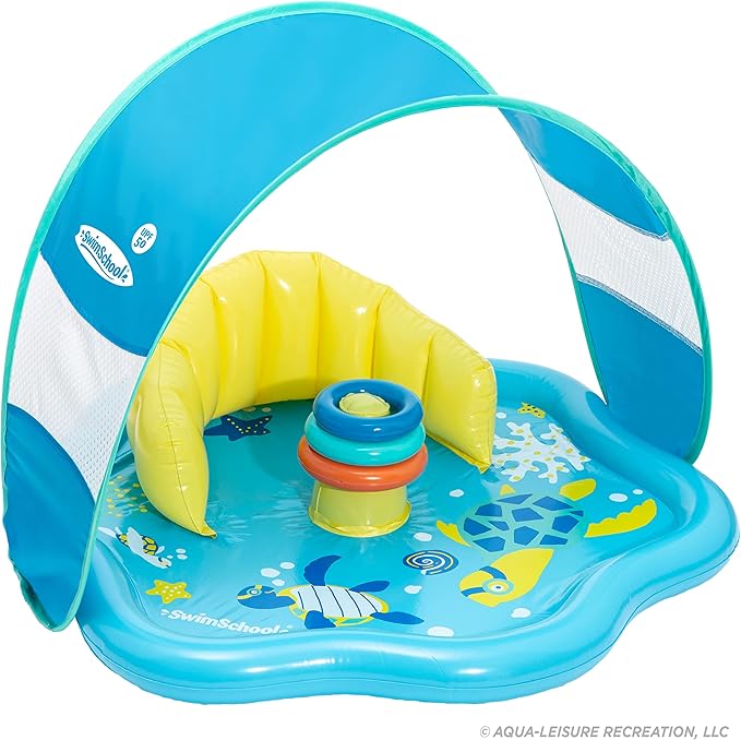 SwimSchool Infant Baby Pool Floats, Free Swimming, Super Buoyant – Ages 6-24 Months – Multiple Colors/Styles – Adjustable Canopies and Seats, Splash & Play Baby Floaties