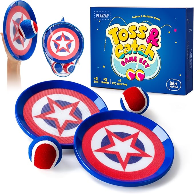 PlayZap Toss and Catch Ball Set - Easter Basket Stuffers for Toddlers Kids Boys Girls 2-4 5-7 8-13+ Yrs - Baseball Glove Toy Indoor Outdoor Yard Game & Beach/Pool Toy Set 2 Pack