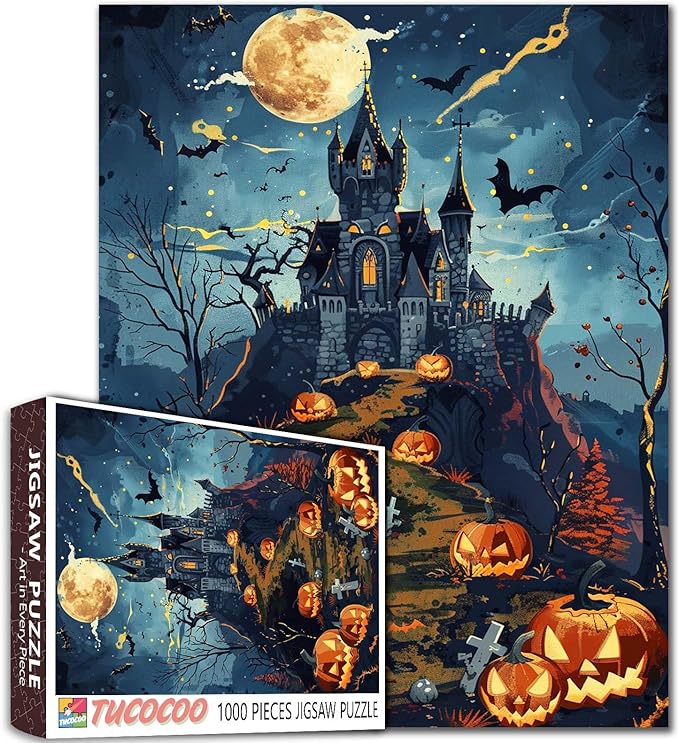 Halloween Fright Night Puzzle for Adults 1000 Pieces, Horror Haunted House Pumpkin Jigsaw Puzzle Ghost, Suitable for All Puzzle Toy Enthusiasts Gifts for Friends and Family 19.7 x 27.6 Inch ﻿