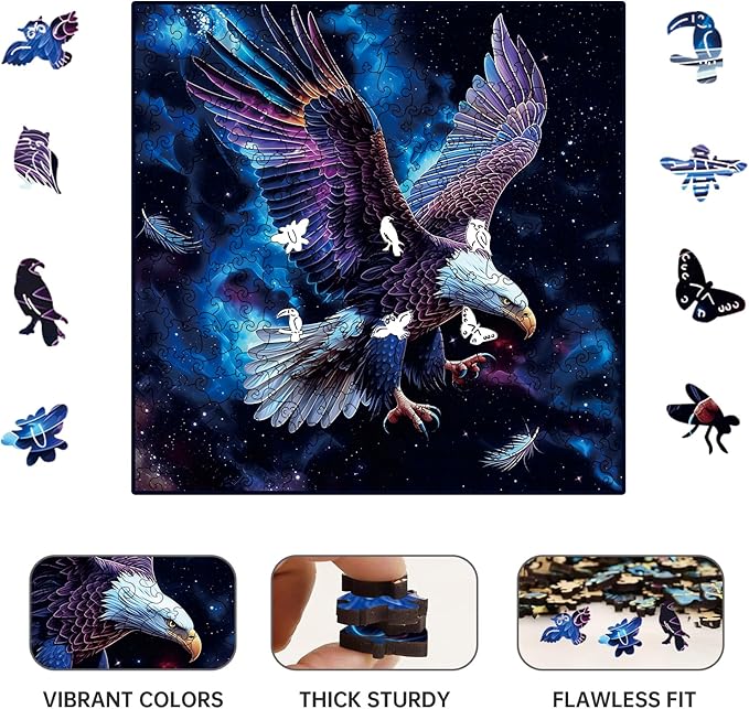 Wooden Puzzle for Adults,Magical Eagle Jigsaw Puzzles(14.9 * 14.9 inch-300 Piece),Beautiful Wooden Puzzle with Box Birthday Gifts for Adults Family Game