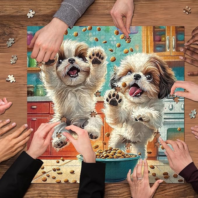 PICKFORU Shih Tzu Snack Time Puzzles for Adults 1000 Pieces, Funny Dog Kitchen Jigsaw Puzzle, Challenging Difficult Unique Cute Puppy Theme as Wall Decor