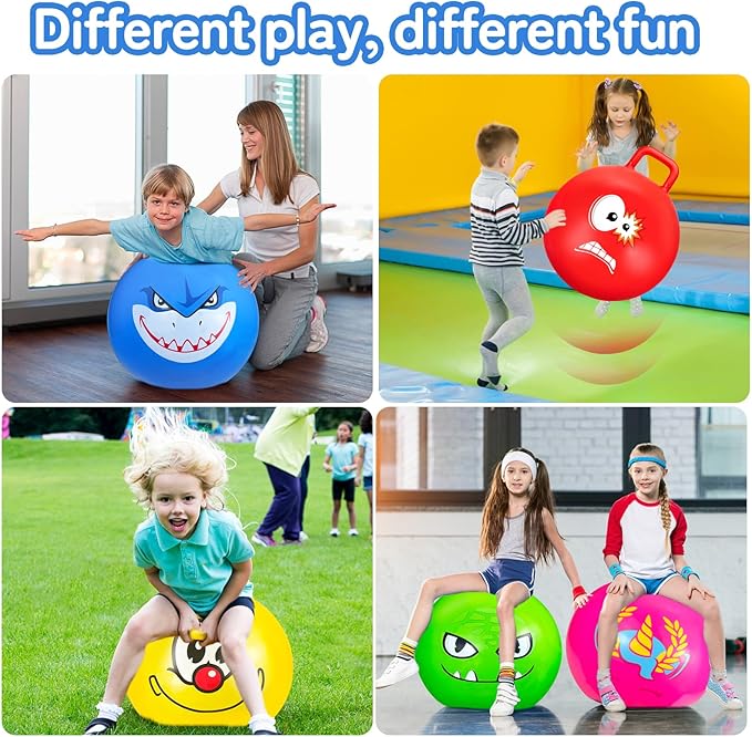 Hymaz 5 Pcs Hopper Ball Carnival Outdoors Jumping Hopping 18 Inch Bouncing Ball with Handle and Air Pump for Kids Sports School Ride Games Balance Exercise Fun
