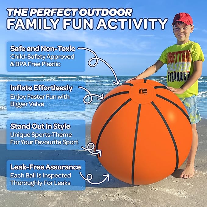 Large Beach Ball - New 8-Panel Design for Enhanced Durability and Ultra Round Shape - Best Big Beach Ball For Kids & Adults - 3X Thickness Material to Withstand Rough Play - Top Pool Party Hit of 2025