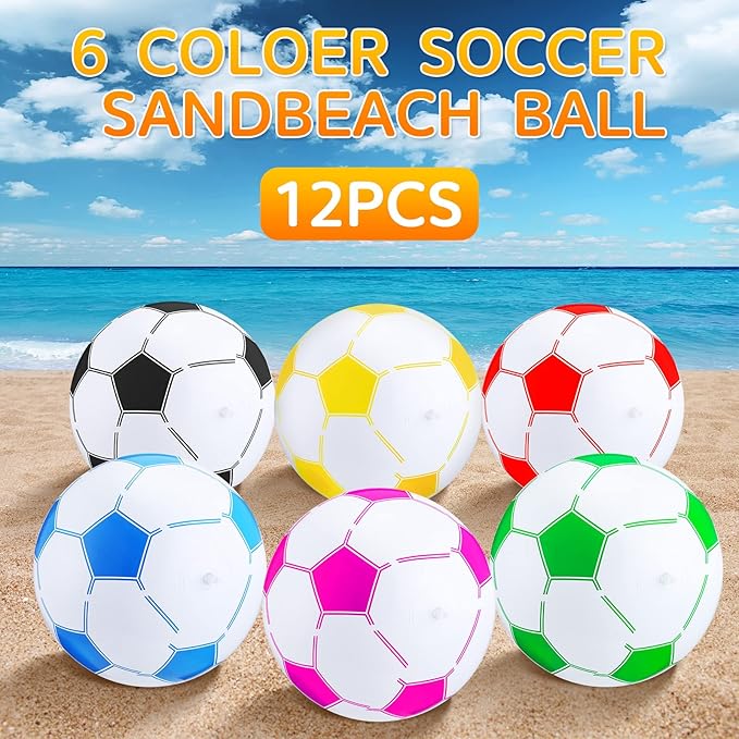 Hungdao Inflatable Soccer Ball 16 Inch Large Beach Toys Bulk Multicolored Blow up Soccer Balls Beach Water Games for Summer Swimming Pool Sports Birthday Party Favor