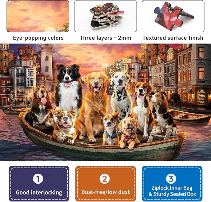 Sunset Dogs Jigsaw Puzzles for Adults 1000 Pieces, Difficult Puzzles Perfect for Game Night, Great Gift Idea, Size 26.65 x 19.25 in