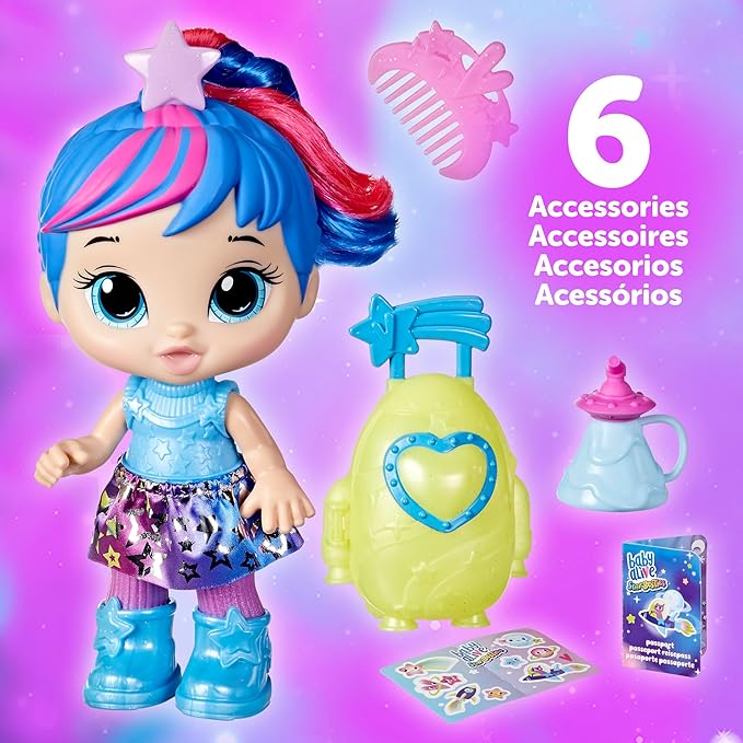 Baby Alive Star Besties Doll, Stellar Skylar, 8-inch Space-Themed Doll for 3 Year Old Girls and Boys and Up, Accessories