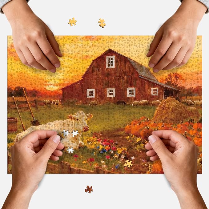 1000 Piece Puzzle for Adults Autumn Harvest Farm Jigsaw Puzzles with Letters on Back Family Impossible Challenging Puzzle Gift for Valentine Friends Parents(27.56x19.7 Inch)