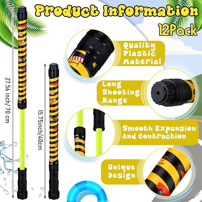 12 Pack Construction Water Gun Blaster Dump Truck Excavator Tractor Party Favors 15.75 in Water Shooter Blasters Gun Toys Summer Activity for Kids Outdoor Swimming Pool Backyard Beach Games