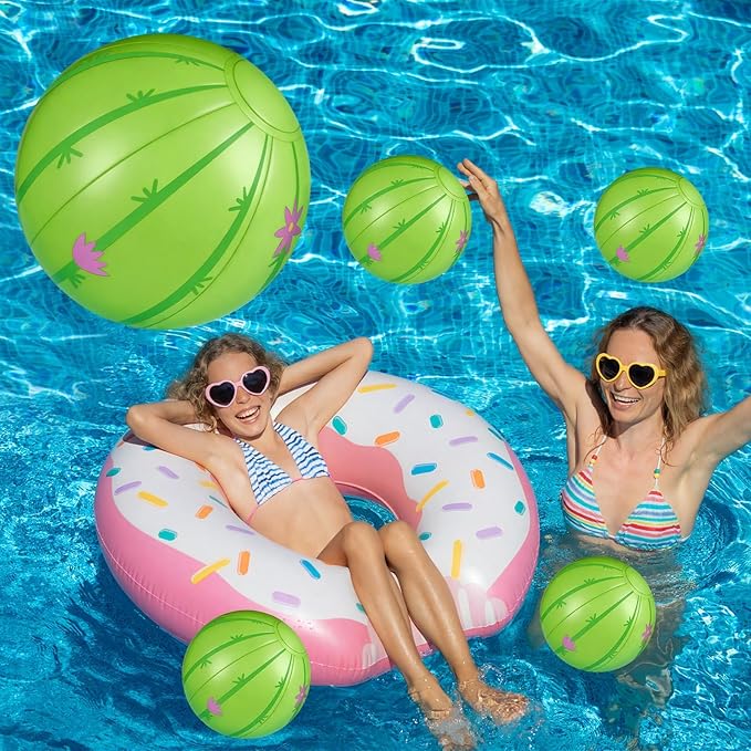 24 Pack Cactus Mini Beach Balls Bulk 5" Cactus Party Favors Inflatable Ball Mini Pool Balls Beach Pool Toy Small Beachball for Summer Hawaiian Game Water Birthday Ocean Cactuses Party Decor