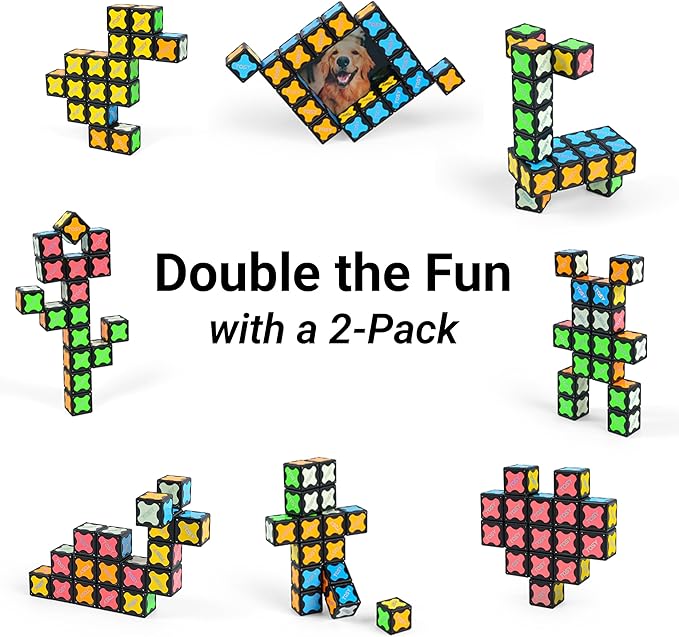TOSY Magnet Cube 2x2 - 8 Blocks, 2in1 Toy: 2x2x2 Puzzle Cube and Customizable Infinity Cube, Easter Basket Stuffers Gifts for Kids/Grandkids, Glowing w/ UV Flashlight, STEM Toy, 2-Pack