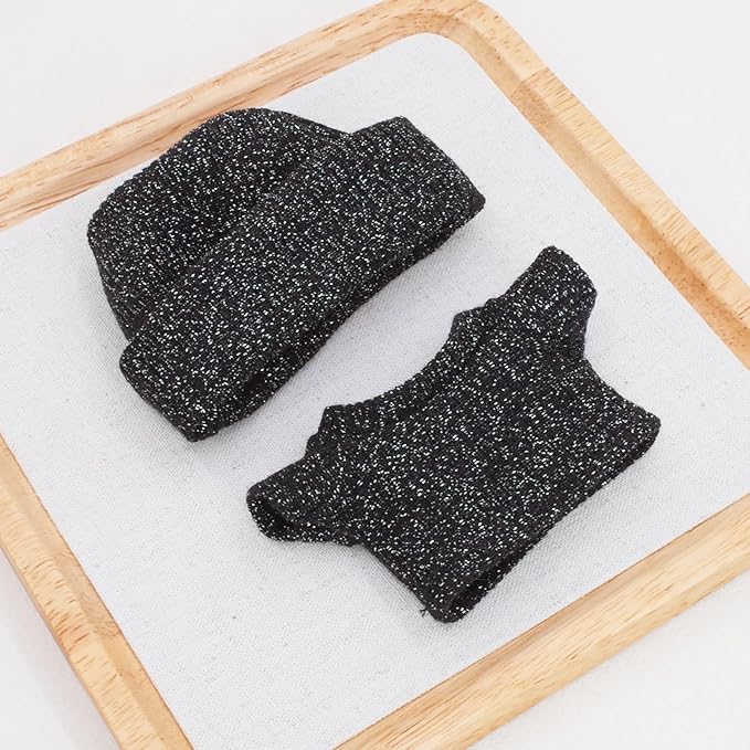 Etistta 17cm Doll Clothes with Hat, Glitter Knit Cap Top, Black
