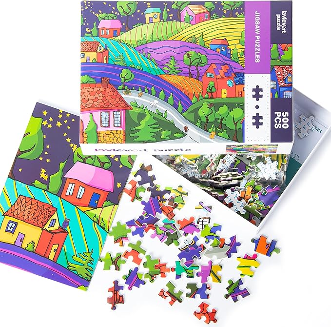 Lavievert Jigsaw Puzzle 500 Piece Puzzle for Adults - Village Under The Stars