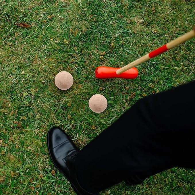TOYANDONA Beech Wood Croquet Golf Ball Set 3Pcs for Outdoor Lawn Games Backyard Family Fun Durable Round Balls for Multiple Players