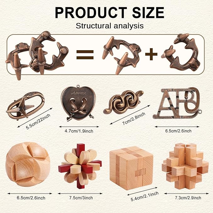 16 PCS Metal & Wooden Brain Teaser Puzzle Set – Challenging Logic & Ring Puzzles for Adults, Entertaining & Thoughtful Gift for Family and Loved Ones