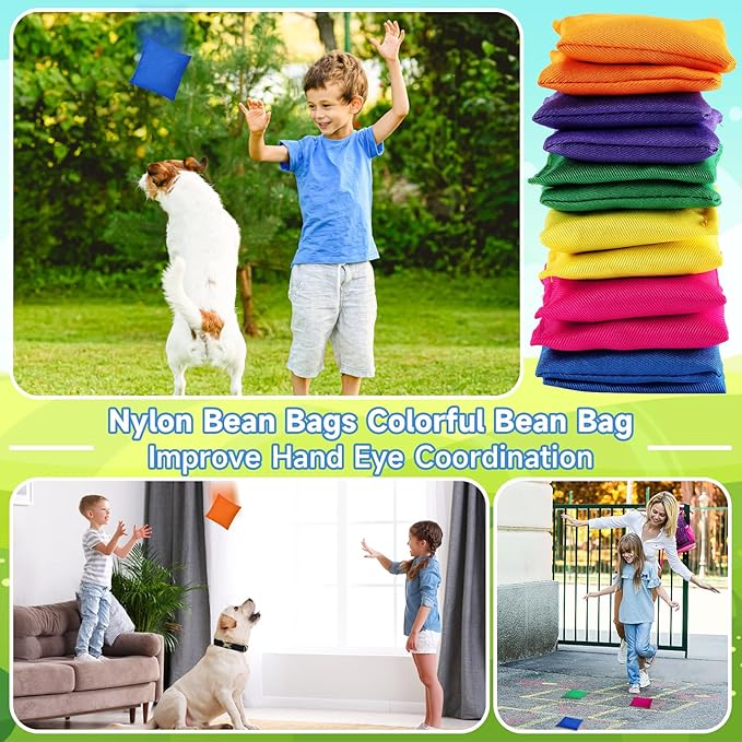 48 Pcs Bean Bags,Nylon Cornhole Bean Bags,Colorful Bean Bags for Tossing,Mini Bean Bags for Kids Outdoor Hand Toss Games Carnival Toy Bean Bag Toss Game(2.5” x 2.5”)