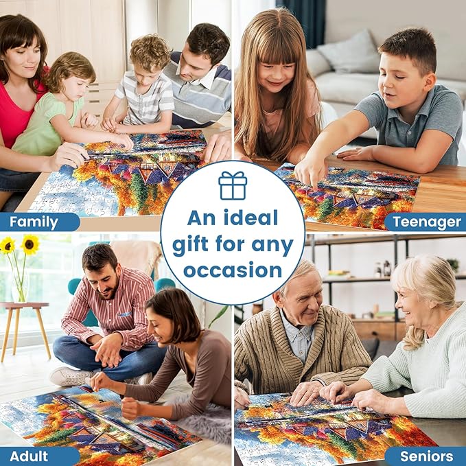 300 Pieces Fall Puzzle for Adults, Autumn lochs Puzzle for Adults, Challenging Game Home Decor Birthday Party Gift Toy for Adults Kids Seniors 20.5×15 inch
