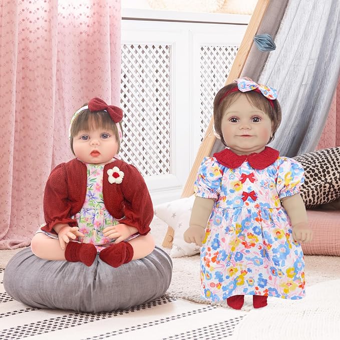 Ecore Fun 2 Set Baby Doll Clothes for 20- 22 Inch Dolls, 7 Pcs 20 Inch Dolls Clothes Accessories Dress Outfits Include Skirts, Socks, Headbands (No Doll)