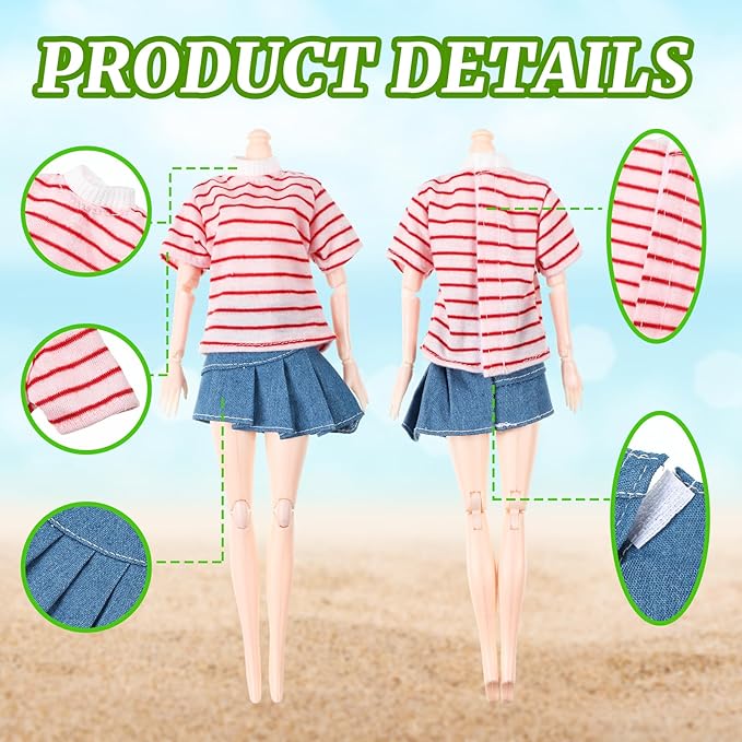 Bencailor 8 Pieces Summer Doll Clothes for 11.5 Inch Doll Accessories Sweaters Denim Pant Regular Outfit Clothing for Girls(Shirt)