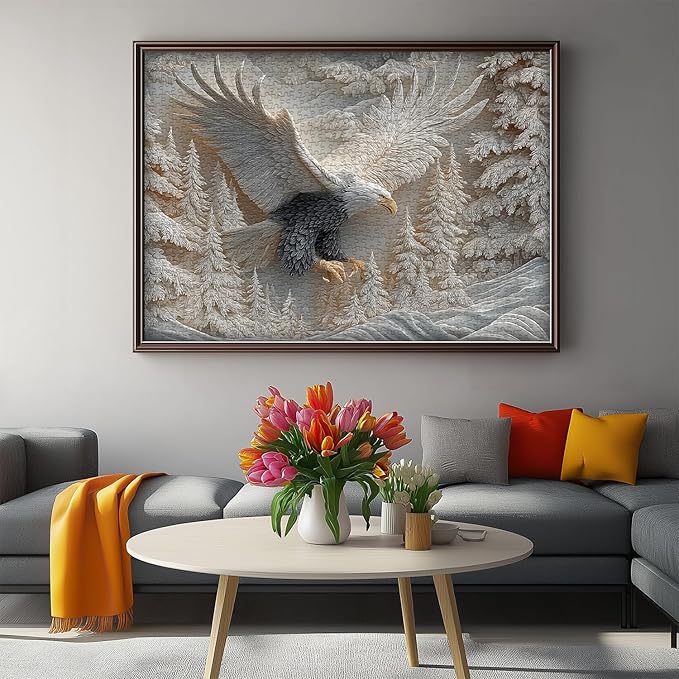 The Carved Eagle Jigsaw Puzzle 1000 Pieces, Majestic Bald Eagle Bird Puzzles for Adults,White Forest Art Nature Puzzle Animal, Unique Challenging Impossible Hard Puzzles
