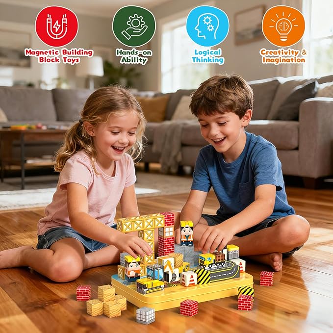 Axirata 60PCS Mini Magnetic Blocks Travel Set for Kids, Mini Magnetic Tiles Building Cubes with Portable Iron Box, STEM Construction Sensory Toy for Toddler Boys Girls Age 3-5 4-8 8-12+