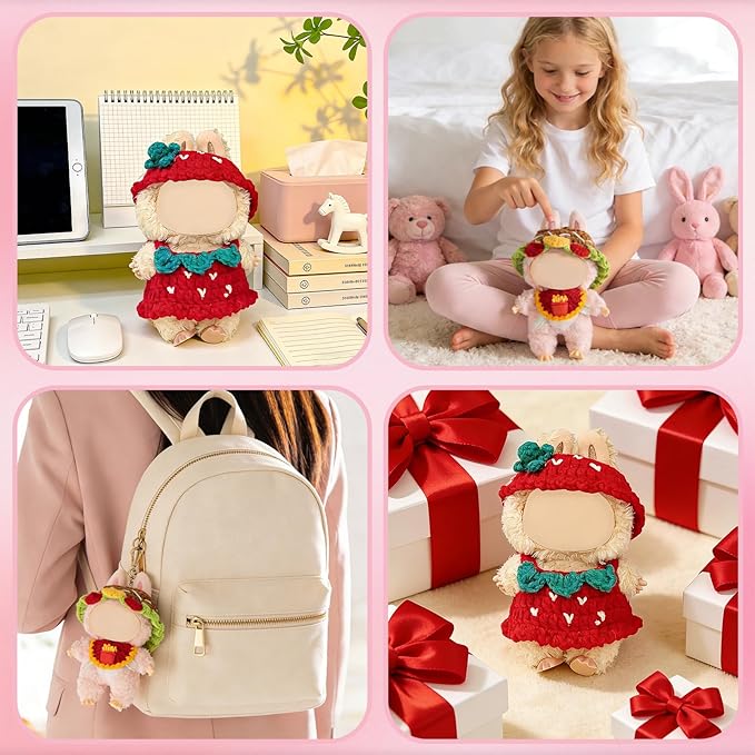 2PCS 17cm Doll Clothes for Outfit Set, Handmade Crochet, for 17cm Dolls, Hamburger Strawberry Theme, Great Gift Idea (Hamburger)