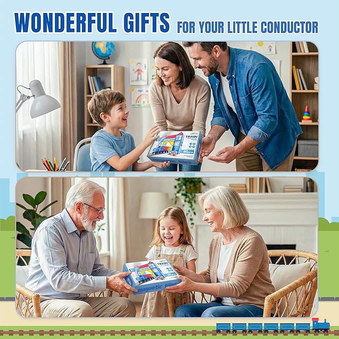 Magnetic Tiles Train Toys, Train Station Magnet Tiles for Kids Ages 4-8 with Magnetic Tiles Cars, Preschool Classroom Educations STEM Learning Montessori Toys Gifts for Toddler Boys and Girls