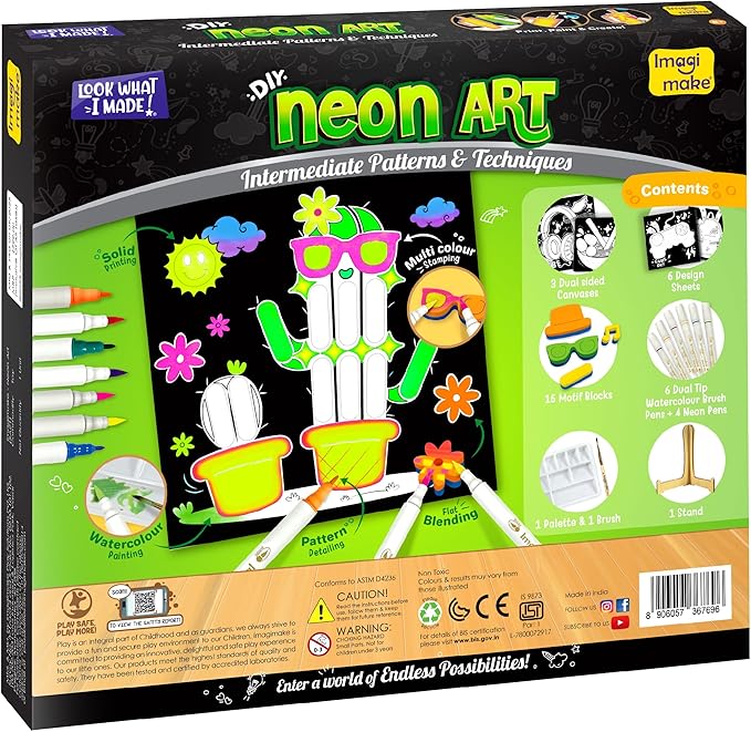 Imagimake DIY Neon Art Kit |12 Exciting Kids Activities | Art Kits for Girls Ages 10-12 | Crafts for Boys Ages 8-12 | Painting Kits for Adults | Easter Gifts for Kids Age 8,9,10,11,12 Years Old