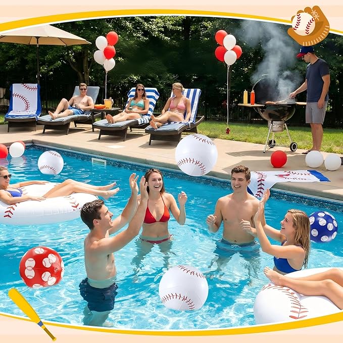 12 Pack Baseball Themed Beach Ball 7.87" Bulk for Summer Pool and Sports Beach Game Gifts and Birthday Party Supplies Decorations Favor