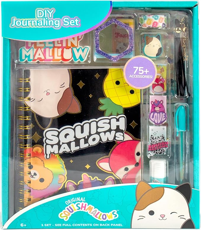 Squishmallows Original DIY Journaling Kit, Includes Craft Supplies Like Cute Stickers for Journaling, Sketch Pad, Cam The Cat Charm, Keychain, Fun Scrapbook Kit, Girl Gifts, Art Set