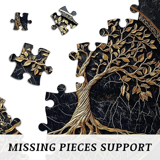 Tree of Life Jigsaw Puzzles 1000 Pieces for Adults, PICKFORU Gradient Tree Puzzle Black Gold, Challenging Spring Nature Plant Theme as Wall Decor