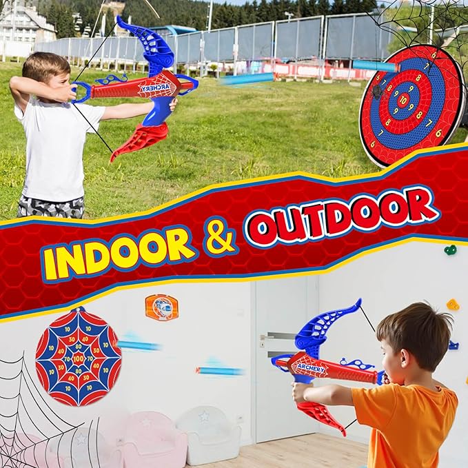 Bow and Arrow for Kids Toys: Spider Archery Set with Target 20 Suction Cup Arrows, Spider Toy Bow and Arrow for Kids 3-8 Shooting Toys for Age 5-7 Indoor Outdoor Toy Gift for Boys Age 3+