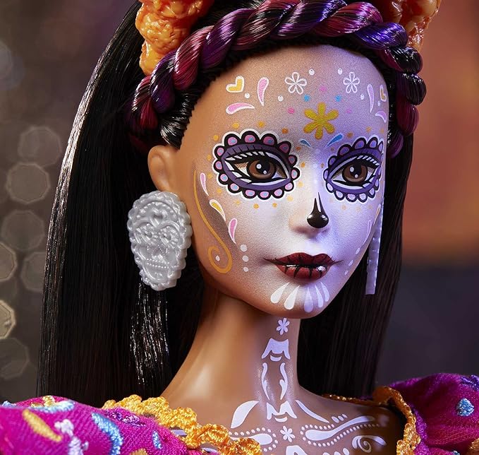 Barbie 2021 Dia De Muertos Doll (11.5-in) Wearing Traditional Embroidered Dress, Flower Crown & Calavera Face Paint, Gift for Collectors