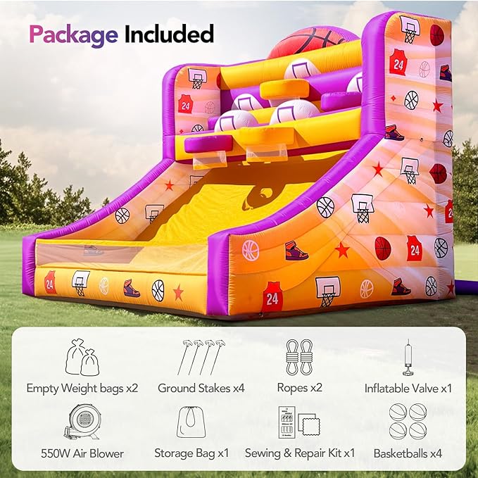 13x10x10 Ft Inflatable Basketball Hoop Shot with Blower, 5 Hoops, 4 Balls, Portable Inflatable Basketball Game Ideal for Organized Events, Carnivals, Birthday Parties, Festivals