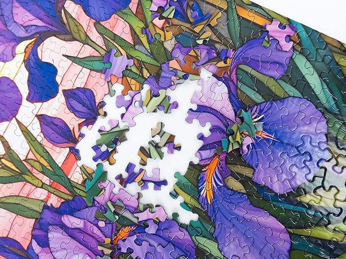 Springbok Stained Glass Iris 500 Piece Jigsaw Puzzle for Adults - Unique Cut Pieces - Made in USA